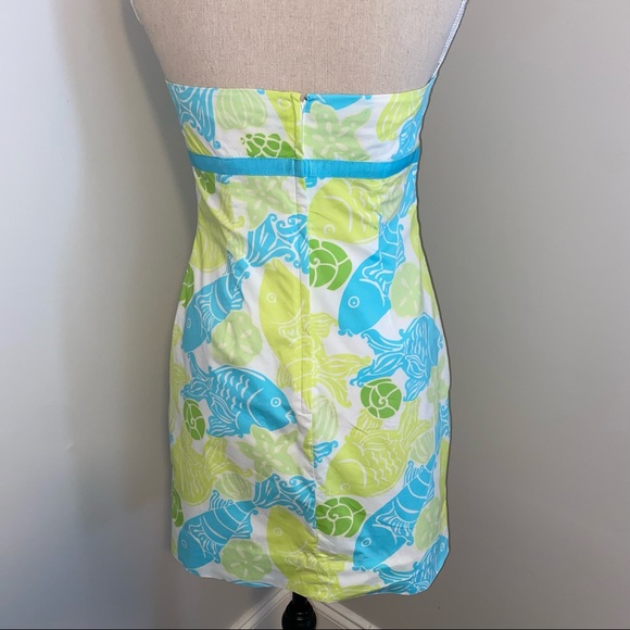 Lilly Pulitzer vintage strapless blue & lime green fish print dress size 4 - Picture 3 of 6